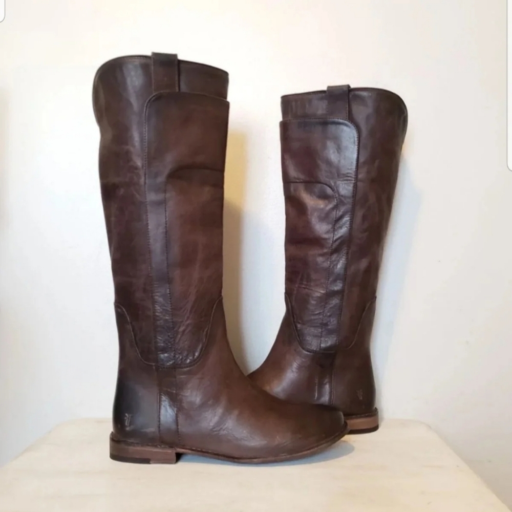 Frye 6 paige tall slate distressed leather brown gray riding boot